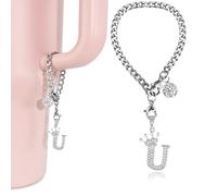 LUHOHI Ciondoli in argento a forma di lettera per Stanley Cup - Ciondoli a forma di corona accessori per manico Stanley da 1,18 l, portachiavi con iniziale e bottiglia d'acqua con diamanti glitterati