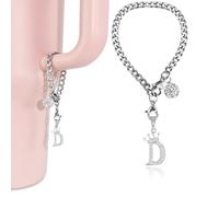 LUHOHI Ciondoli in argento a forma di lettera per Stanley Cup - Ciondoli a forma di corona con manico Stanley da 1,18 ml, portachiavi con iniziale e bottiglia d'acqua con diamanti glitterati, gioielli