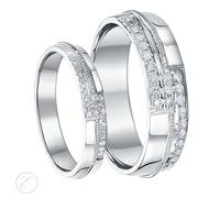 Lui e Lei 9ct Oro Bianco 4mm E 6mm Diamante Anelli