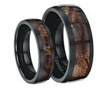 Lui e Lei Titanio Nero Anello di Matrimonio Intarsiato Set Con Vera Koa Legno