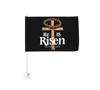 Lui è risorto, corona di spine, croce, Gesù, fermaglio per finestra per auto, bandiere, protezione solare, decorazione, striscione bifacciale da 12 x 18 pollici per camion