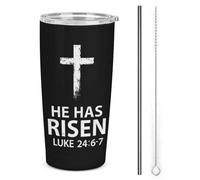 Lui è risorto, croce di Luca, cristiano, Gesù_nobg, bicchiere termico in acciaio inox da 20 once, tazza da viaggio per auto a doppia parete sottovuoto con coperchio a cannuccia per uomini e donne, re