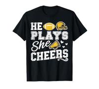 Lui Gioca lei applausi Calcio Cheerleading Mamma Festa della Mamma Maglietta