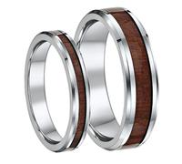 Lui & Hers Titanio Fede Nuziale Set Con Legno Venature Intarsio 4mm & 6mm Anello