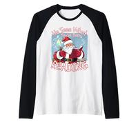Lui Vede Quello Che Hai Letto Amante dei Libri Divertente Babbo Natale Maglia con Maniche Raglan