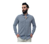 Luigi Borrelli Napoli - Camicia a Maniche Lunghe Mista Lino - - Shirts - Uomo - Blu - L