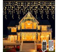 LuJasi Luci Natale Esterno,10M 408LED Tenda Luminosa Natale e Telecomando 8 Modalità 4 Luminosità, Timer per Balcone Tetto Giardino Casa, Balcone, Matrimoni, Feste blanc chaud