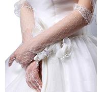 LUJIAXI Guanti lunghi da donna bianchi elasticizzati al gomito da sposa guanti lunghi in rete increspata con bordo in pizzo increspato guanti termici per feste da ballo per le donne, bianco, Taglia