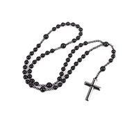 LUJIAXI Rosario cattolico per collana con ciondolo a forma di croce, rosario in ematite con ciondolo amuleto per collana a croce