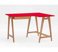Luka - Scrivania angolare con forma a L, scrivania ad angolo, tavolo da lavoro, tavolo da lavoro, tavolo per computer, 115 cm + 85 cm, lato destro, in legno massello di quercia, rosso puro
