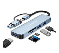 LUKCOZMO Hub USB a 5 porte, hub USB multiplo 3.0 e lettore di schede TF/SD, splitter USB 5 in 1, prolunga USB compatibile con MacBook/Pad Pro/Dell/HP Laptop/telefoni