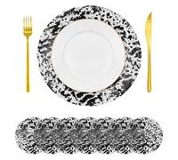 LUKDUNG Set di 50 tovagliette usa e getta, in carta nera, 33 cm, rotonde, ultra sottili, usa e getta, decorazione per feste, tavolo da pranzo, matrimonio, compleanno, casa