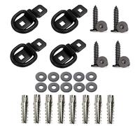 Lukery 4-Pack Black Heavy Duty D Rings with serrated gecko anchor, Self-tapping screws and washers，for concrete wall,wood wall,gypsum drywall,hollow wall