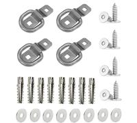 Lukery 4-Pack Heavy Duty D Rings made of Stainless Steel 304 with serrated gecko anchor, Self-tapping screws and washers,for concrete wall,wood wall,gypsum drywall,hollow wall
