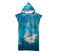 Lukery Bambini Asciugamano con Cappuccio, Stampa Squalo 3D Poncho da Bagno Bambino Asciugamano da Spiaggia Assorbente Accappatoio da Surf per Adult Donna Uomo (80x145cm,squalo)