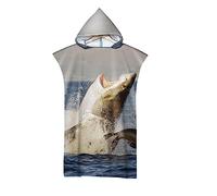 Lukery Bambini Asciugamano con Cappuccio, Stampa Squalo 3D Poncho da Bagno Bambino Asciugamano da Spiaggia Assorbente Accappatoio da Surf per Adult Donna Uomo (80x145cm,squalo di Mare)