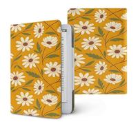 Lukery Floreale Pastorale 3D Custodia per Kindle, 6.8" e 7" Cover Protettiva in Pelle PU con Supporto Pieghevole e Cinturino a Mano, Accessorio per Viaggi e Lettura (Giallo)