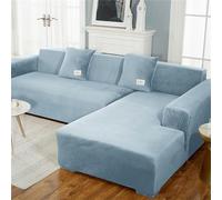 Lukery Fodere Copripoltrona Velluto, 1 Posto / 2 3 4 Posti Copridivano Elasticizzato, Fodere Copridivani Tinta Unita, Fodere Copridivani Universale (Azzurro,3 posti)