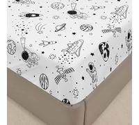 Lukery Lenzuola Sotto con Angoli Elasticizzati, Lenzuola una Piazza e Mezza Matrimoniali Singolo Lenzuolo, Angoli Matrimoniale Fascia Elastico Tasca, Stampa Cosmica (Astronauti e stelle,140x200cm)