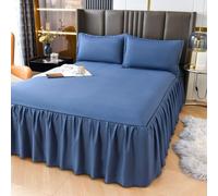 Lukery Lenzuola Sotto Elasticizzati con Gonna, Lenzuola una Piazza e Mezza Matrimoniali Singolo Lenzuolo, Angoli Matrimoniale Fascia Elastico Tasca, Tinta Unita (Blu 02,180x200cm)