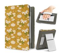Lukery Stile Pastorale Daisy Custodia per Kindle, 6.8" e 7" Cover Protettiva in Pelle PU con Supporto Pieghevole e Cinturino a Mano, Accessorio per Viaggi e Lettura (Giallo Scuro)