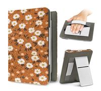 Lukery Stile Pastorale Daisy Custodia per Kindle, 6.8" e 7" Cover Protettiva in Pelle PU con Supporto Pieghevole e Cinturino a Mano, Accessorio per Viaggi e Lettura (Arancione)