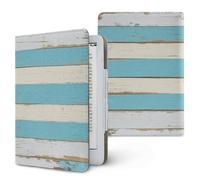 Lukery Stile Retrò Venatura del Legno Custodia per Kindle, 6.8" e 7" Cover Protettiva in Pelle PU con Supporto Pieghevole e Cinturino a Mano, Accessorio per Viaggi e Lettura (Blu)