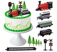Lukinuo Cake Toppers 13pcs Mini Treno Giocattolo Traffico Traccia Ferrovia Luci per Ragazzi Bambini a Vapore Tema