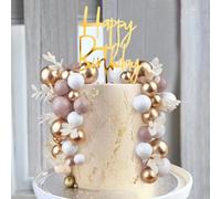 Lukinuo Topper per torta kaki 50 pezzi Boho Cake Topper Erba Kaki Bianco Perle Oro Sfera Compleanno Mini Palloncino Decorazione Stick Decorazione per Matrimonio Baby Doccia Compleanno Boho Party