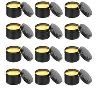 LUKIUP 12 Pezzi Contenitori per Candele, 120ml Nero Metallo Vuoti per Fare Candele, Riutilizzabili Barattoli Rotondi con Coperchio, per La Produzione di Candele, Cosmetici, Spezie, Dolci