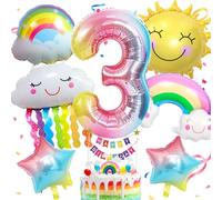 LUKIUP 20 Pezzi Decorazioni Palloncini Arcobaleno 3 Anni, 1/2/3/4/5 anni palloncini colorati, Decorazioni Compleanno 3 Anni Addobbi per Tema Colorato Compleanno Bambini Festa
