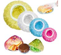 LUKIUP 200 Pezzi Coprivivande Plastica, Copri Alimenti Elastico Riutilizzabileper, Coperchi in Plastica Morbida Ciotole, per Mantenere la Freschezza, Casa, Cuffia da Doccia (4 Colori)