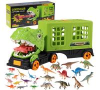 LUKIUP 24 Pezzi Camion Trasportatore di Dinosauri Set, camion dei dinosauri mit 24 modello di dinosauro, 2 in 1, Pieghevole e pop-up per Bambini, Regalo Bambino e Bambine dai 3 anni in su