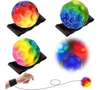 LUKIUP 3 Pezzi Pallina da Polso con Elastico Luci LED, Elastico da Polso, Palla Rimbalzante Spaziale 6cm Extreme Bounce per Bambini/Adulti, Palla a Rimbalzo da Polso per Bambini