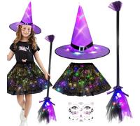 LUKIUP 4 pezzi di costume da strega per bambini, tutù, gonna in tulle, costume da strega per bambini, per bambine dai 3 ai 12 anni, per Halloween e feste di carnevale