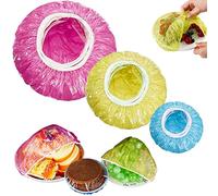 LUKIUP 60 Pezzi Coprivivande Plastica, Copri Alimenti Elastico Riutilizzabileper, Coperchi in Plastica Morbida Ciotole, per Mantenere la Freschezza, Casa, Cuffia da Doccia (3 Colori)