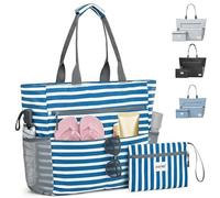 LUKIUP Borsa da spiaggia per famiglia, borsa da bagno XL con mini borsa da bagno, borsa da spiaggia borse per la spesa per viaggi, shopping e uso quotidiano, Blu, Large (40.5 cm x 17 55 cm)