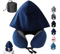 LUKIUP Cuscino da Viaggio, Cuscino Cervicale con un Cappuccio Con Borsa Portaoggetti, Cuscino Aereo per Aereo, Auto, Treno, Ufficio Autobus e Uso Domestico