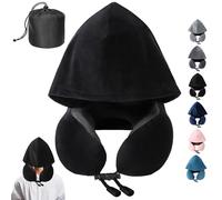 LUKIUP Cuscino da Viaggio, Cuscino Cervicale con un Cappuccio Con Borsa Portaoggetti, Cuscino Aereo per Aereo, Auto, Treno, Ufficio Autobus e Uso Domestico