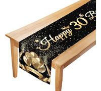 LUKIUP Nero Oro 30° Compleanno Runner da Tavolo, Corridore da Tavolo Decorazioni, Runner da Tavola per Compleanno 18°, 180 x 35 cm- per Bambini, Ragazze, Ragazzi, Compleanni, Feste