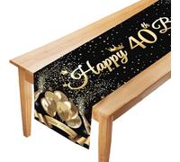 LUKIUP Nero Oro 40° Compleanno Runner da Tavolo, Corridore da Tavolo Decorazioni, Runner da Tavola per Compleanno 40°, 180 x 35 cm- per Bambini, Ragazze, Ragazzi, Compleanni, Feste