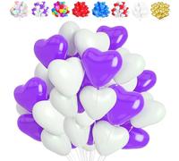 LUKIUP Palloncini a Cuore, 50 Pezzi Palloncini, Palloncin Latex Elio Cuore 12 Pollici, Palloncin a Forma di Cuorer Bianco Viola per Matrimonio Addio al Compleanno San Valentino Fidanzamento Festa