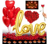 LUKIUP Palloncini Rossi San Valentino Palloncini, Petali di Rosa Finti, Cuore Rosso Palloncini Compleanno Romántico, Candele Cuore Rosso, Kit Romantico per Matrimonio,San Valentino e Fidanzamento(Oro)