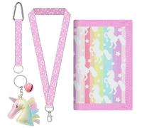 LUKIUP Portafoglio per bambini, mini portafoglio per bambini, con chiusura in velcro, cordino e scomparto portamonete, Unicorno Pegasus rosa, Standard, Caricatura
