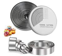 LUKIUP Set di 12 formine rotonde con scatola portaoggetti, set di stampi per biscotti, 12 diverse misure, 2,6-11,3 cm, per biscotti, pasticcini, mousse, ciambelle, fondenti, torte fai da te