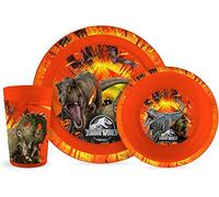 Lulabi Jurassic World Set 3 Pezzi Bimbo in Polipropilene Decorato. Set Composto da 1 Piatto Piano, 1 Piatto Fondo, 1 Bicchiere