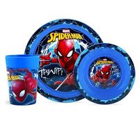 Lulabi Set 3 Pezzi Bimbo Spider-Man, 100% Originale Disney Marvel, Polipropilene Blu, BPA Free, Piatto Piano 20,5 cm, Piatto Pappa 15 cm, Bicchiere 24 cl, Idea Regalo per Bambini in Svezzamento