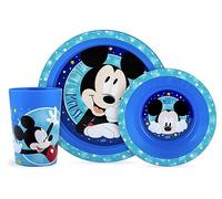 Lulabi Set pappa 3pz Mickey Cosmo – Polipropilene Blu, Senza BPA – Piatti 20,5/15cm Bicchiere 24 cl