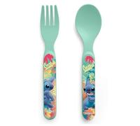 Lulabi-Stitch Hawaii, set posate, cucchiaio e forchetta, in polipropilene, colorati, lavabili in lavastoviglie, adatti al lavaggio in lavastoviglie e adatti al forno a microonde