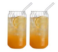 lulalula Set di 2 bicchieri da bere vintage a forma di onda, 550 ml, vetro borosilicato a coste con cannuccia, ideali per bevande calde e fredde, tazze da dessert, tazze da crema